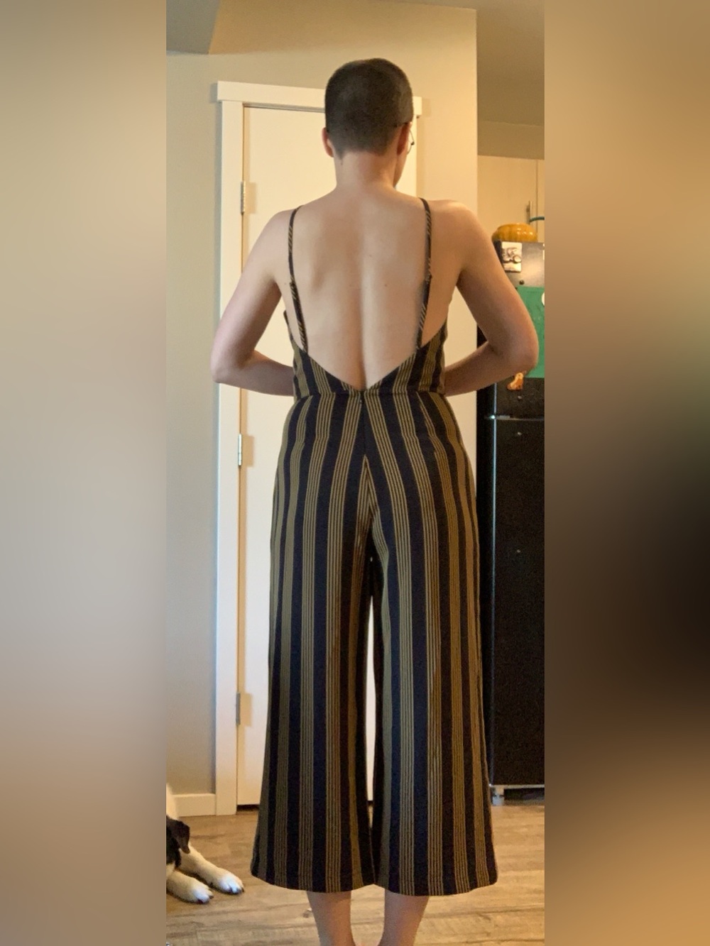 Dynamite Black and Gold Vertical Striped Backless Tank-top Romper - Picture 2 of 3